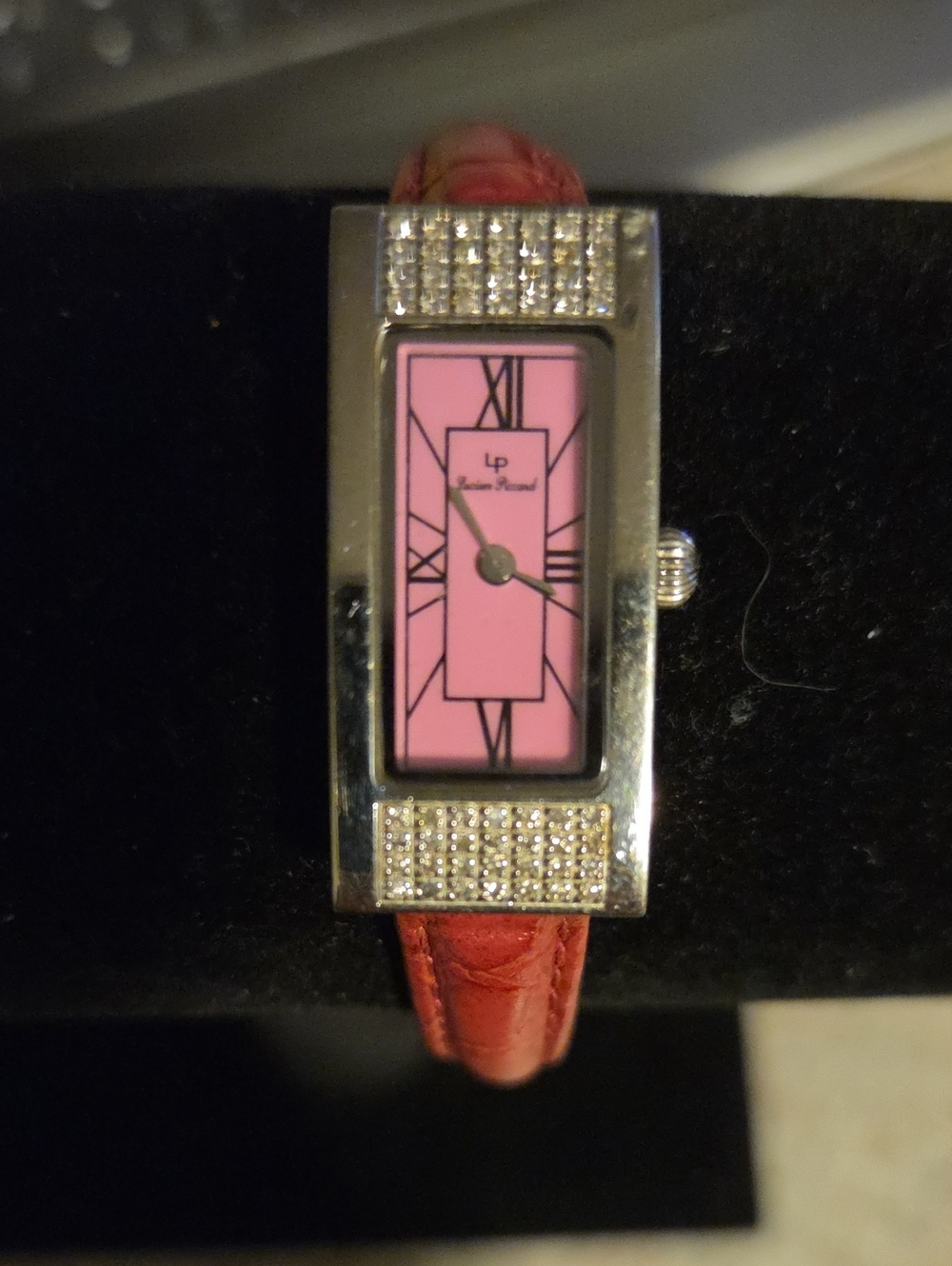 Lucien Piccard Pink Dial Crystal Accent Bracelet Watch with Pink Strap